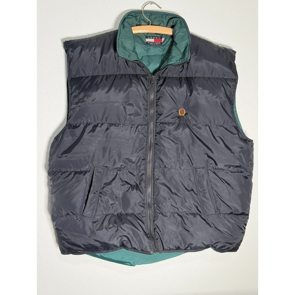 Vintage Tommy Hilfiger Men’s XXL Reversible Puffer Vest Black Green Down Plus